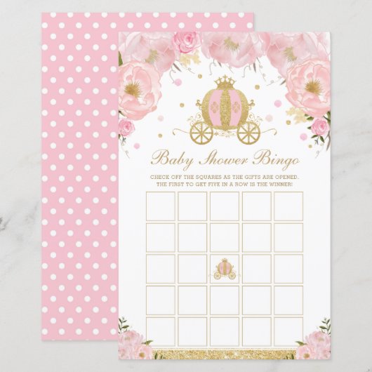 Blush Floral Princess Coach Baby shower Bingo Game (Voorkant / Achterkant)