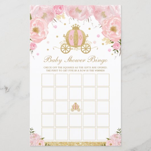 Blush Floral Princess Coach Baby shower Bingo Game (Voorkant)