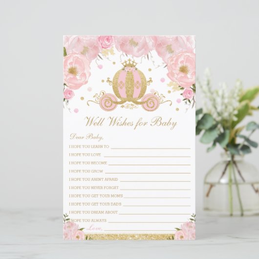 Blush Floral Princess Well Wwish for Baby shower (Staand voorkant)
