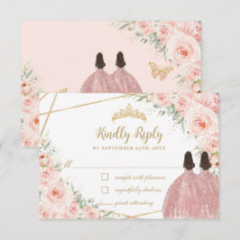 Blush Floral prinses Quinceañera Twins Birthday RSVP Kaartje