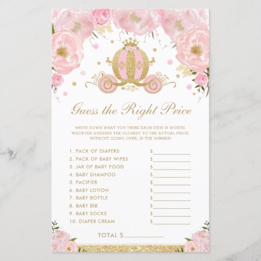 Blush Floral Prinses raden het juiste prijsspel (Voorkant)