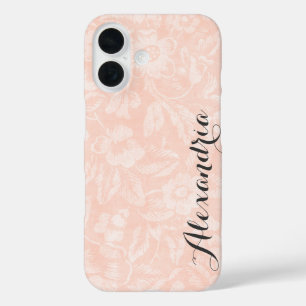 Blush  Floral Print Monogram iPhone 16 Hoesje