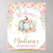 Blush Floral Pumpkin 1st Birthday Welcome Sign Poster (Voorkant)