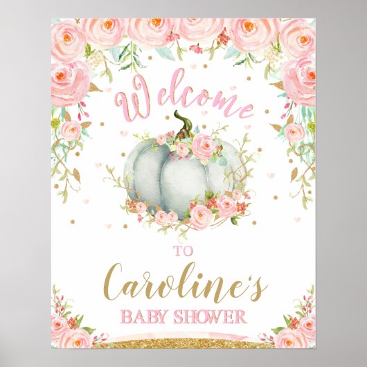 Blush Floral Pumpkin Baby shower Welkomstteken Poster (Voorkant)
