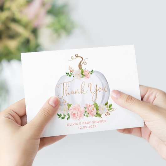 Blush floral pumpkin babyshower thank you card kaart