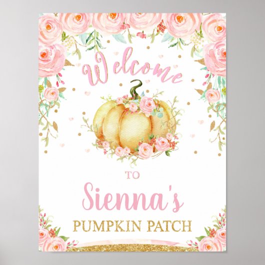 Blush Floral Pumpkin Birthday Pumpkin Patch Sign Poster (Voorkant)