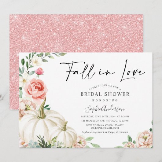 Blush Floral Pumpkin Herfst in Love Vrijgezellenfe Kaart (Voorkant / Achterkant)