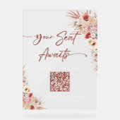 Blush Floral QR Code Uw stoel wacht op Acryl Teken Acryl Bord (Voorkant)