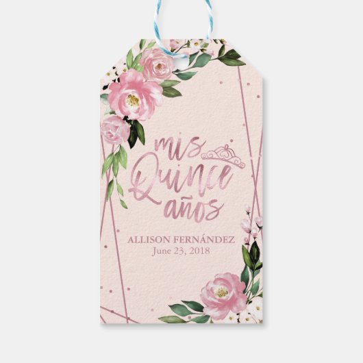 Blush Floral Quinceanera Cadeaulabel (Achterkant)