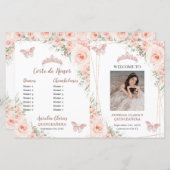 Blush Floral Quinceanera Evenementenprogramma (Voorkant / Achterkant)