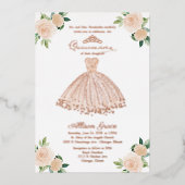 Blush Floral Quinceanera Folie Uitnodiging (Voorkant)
