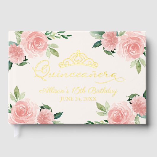 Blush Floral Quinceanera gastenboek (Voorkant)