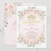 Blush Floral Quinceañera Mis Quince 15th Birthday Kaart (Voorkant / Achterkant)