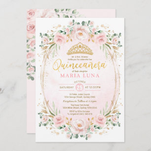 Blush Floral Quinceañera Mis Quince 15th Birthday Kaart