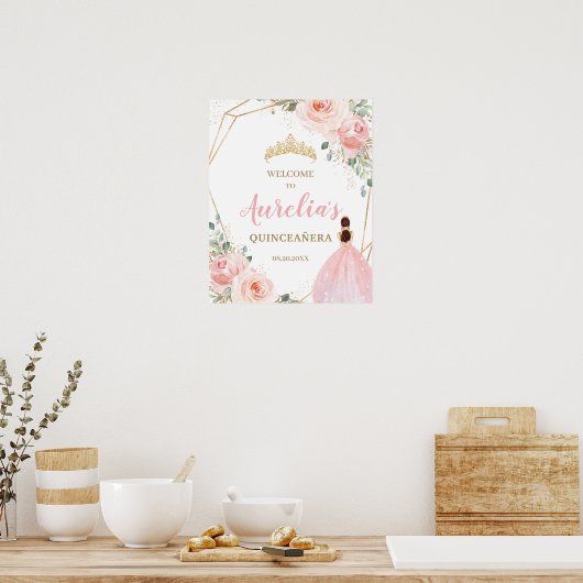 Blush Floral Quinceañera Mis Quince Welkom Poster (Keuken)