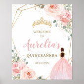 Blush Floral Quinceañera Mis Quince Welkom Poster (Voorkant)