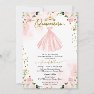 Blush Floral Quinceanera Noviaal Kaart