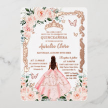 Blush Floral Quinceañera Princess Dress Roos Goud