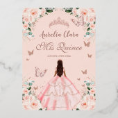Blush Floral Quinceañera Princess Dress Roos Goud Folie Uitnodiging (Achterkant)