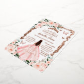 Blush Floral Quinceañera Princess Dress Roos Goud Folie Uitnodiging (Gedraaid)