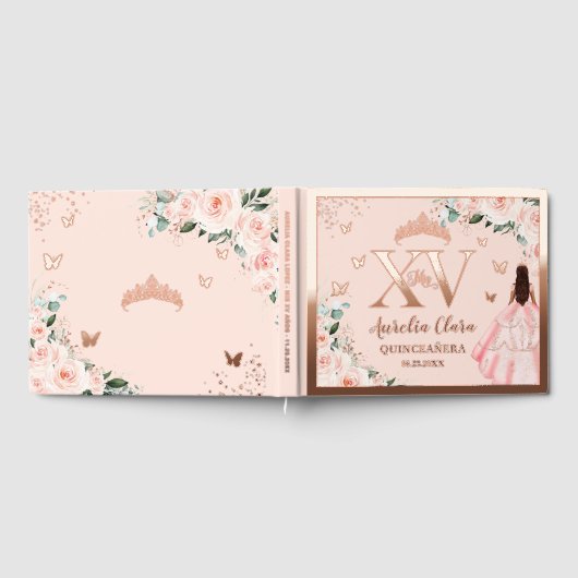 Blush Floral Quinceañera Quince 15 XV Roos Gold Gastenboek (Volledig)