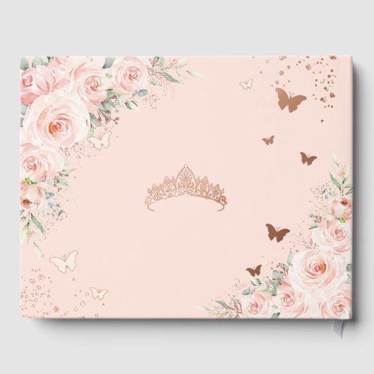 Blush Floral Quinceañera Quince 15 XV Roos Gold Gastenboek (Achterkant)
