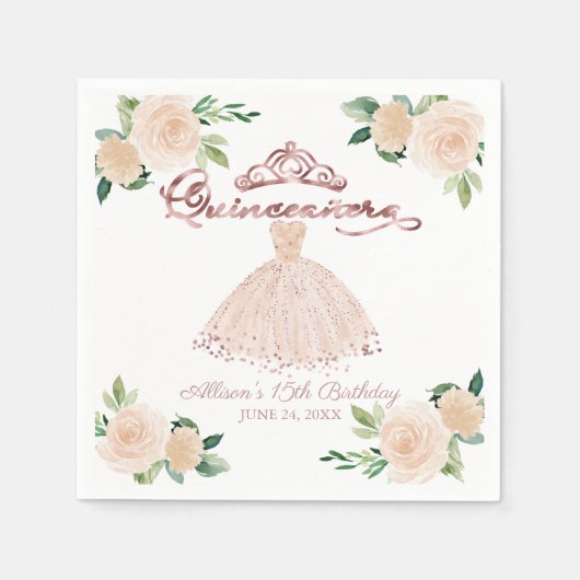 Blush Floral Quinceanera Servet (Voorkant)