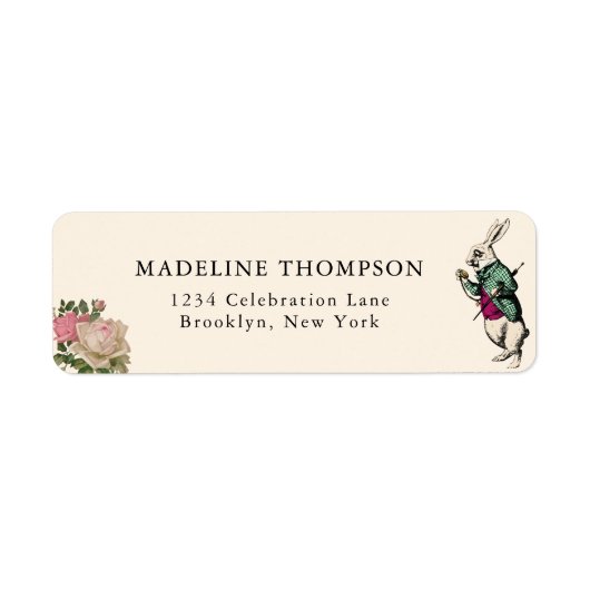 Blush Floral Rabbit Alice in Wonderland Etiket (Voorkant)