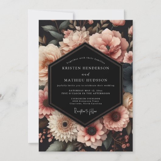 Blush Floral Romance Wedding Kaart (Voorkant)