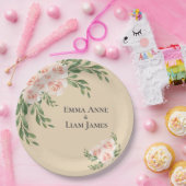 Blush Floral Romantic Elegant Script Greenery Papieren Bordje (Feest)