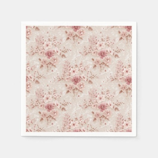 Blush Floral Romantic Lace-Inspired Paper Napkin Servet (Voorkant)