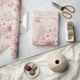 Blush Floral Romantic Lace-Inspired Wrapping Paper Cadeaupapier