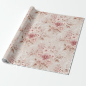 Blush Floral Romantic Lace-Inspired Wrapping Paper Cadeaupapier (Uitgerold)