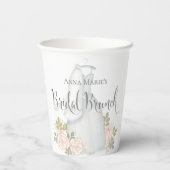 Blush Floral Roos Bridal Brunch Waterverf Papieren Bekers (Achterkant)