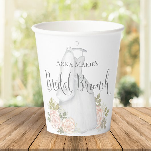 Blush Floral Roos Bridal Brunch Waterverf Papieren Bekers