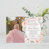 Blush Floral Roos Gold Butterflies Quinceañera Kaart (Staand voorkant)