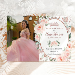Blush Floral Roos Gold Butterflies Quinceañera Save The Date