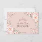 Blush Floral Roos Gold Butterfly Quinceañera Reply RSVP Kaartje (Achterkant)