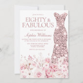 Blush Floral & Roos Gold Dress 80th Birthday Party Kaart (Voorkant)