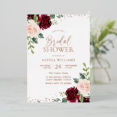 Blush Floral Roos Gold Foil Vrijgezellenfeest Folie Uitnodiging (Staand Voorkant)
