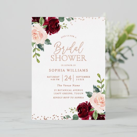 Blush Floral Roos Gold Foil Vrijgezellenfeest Folie Uitnodiging (Staand Voorkant)
