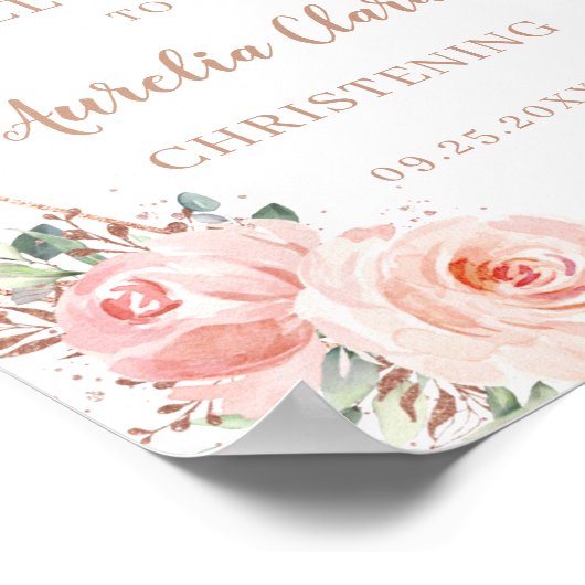 Blush Floral Roos Gold Geometric Christening Sign Poster (Hoek)