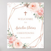 Blush Floral Roos Gold Geometric Christening Sign Poster (Voorkant)