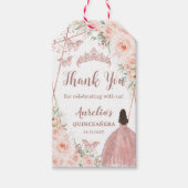 Blush Floral Roos Gold Quinceanera Dank u Cadeaulabel (Voorkant)