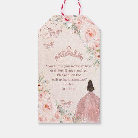 Blush Floral Roos Gold Quinceanera Dank u Cadeaulabel (Achterkant)