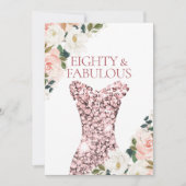 Blush Floral Roos Gold Sparkle Dress 80th Birthday Kaart (Voorkant)