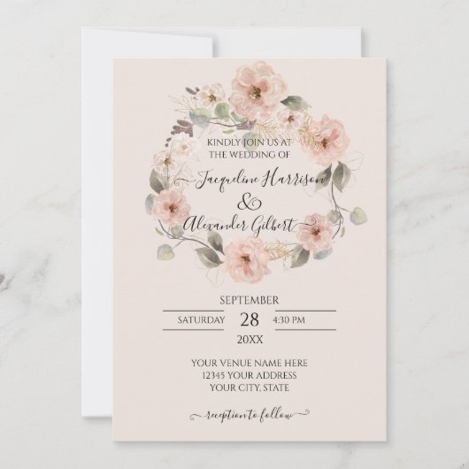 Blush Floral Roos Gold Waterverf Greenery Rustic (Voorkant)