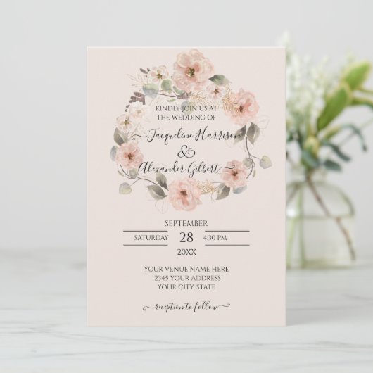 Blush Floral Roos Gold Waterverf Greenery Rustic (Staand voorkant)