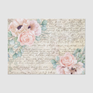 Blush Floral Roos Oude Letter-lospagina Tissuepapier