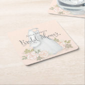 Blush Floral Roos Vrijgezellenfeest Waterverf Squa Kartonnen Onderzetters (Schuin)